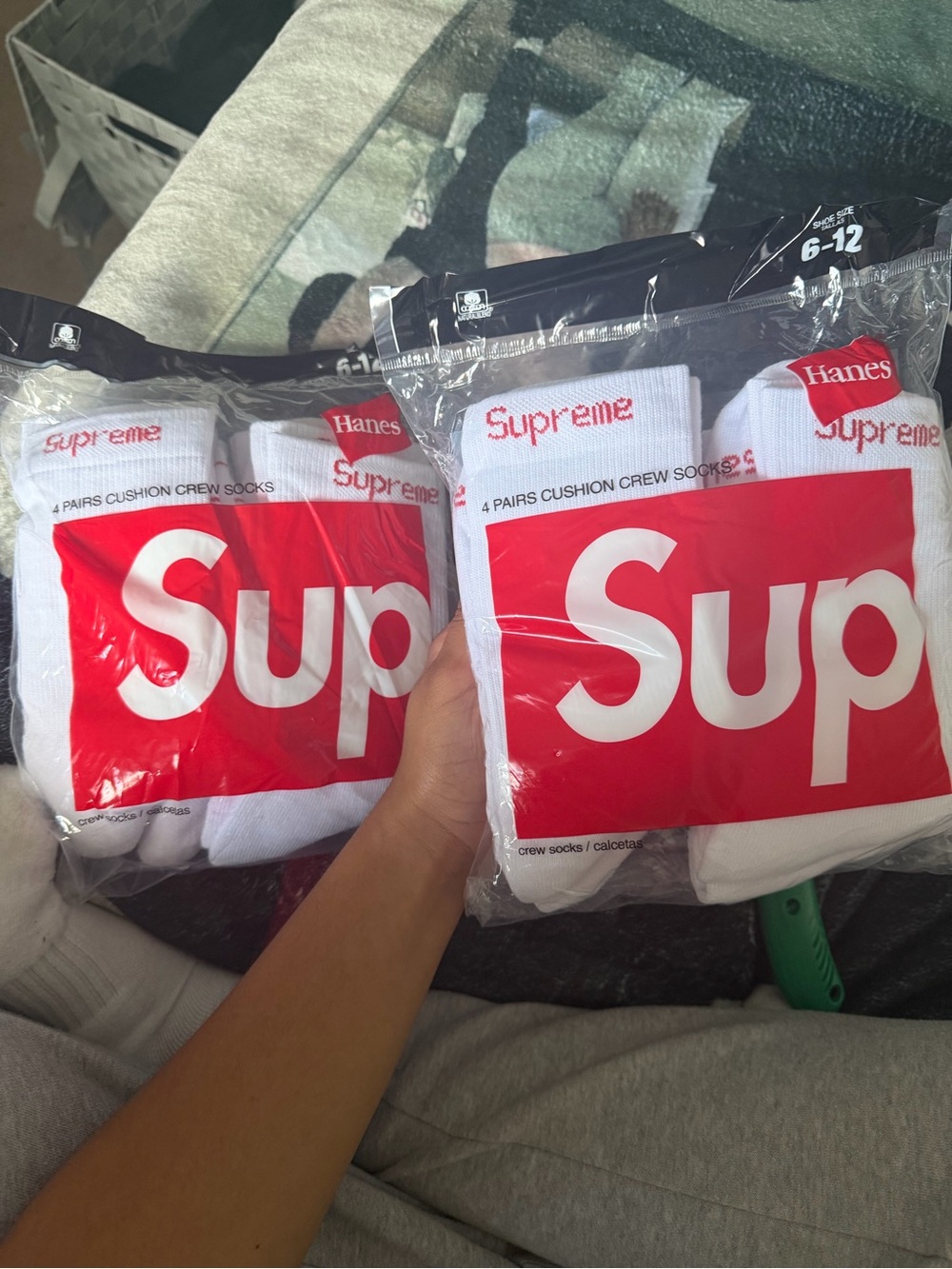 Supreme White Crew Socks with Red Logo - Pack of 4
